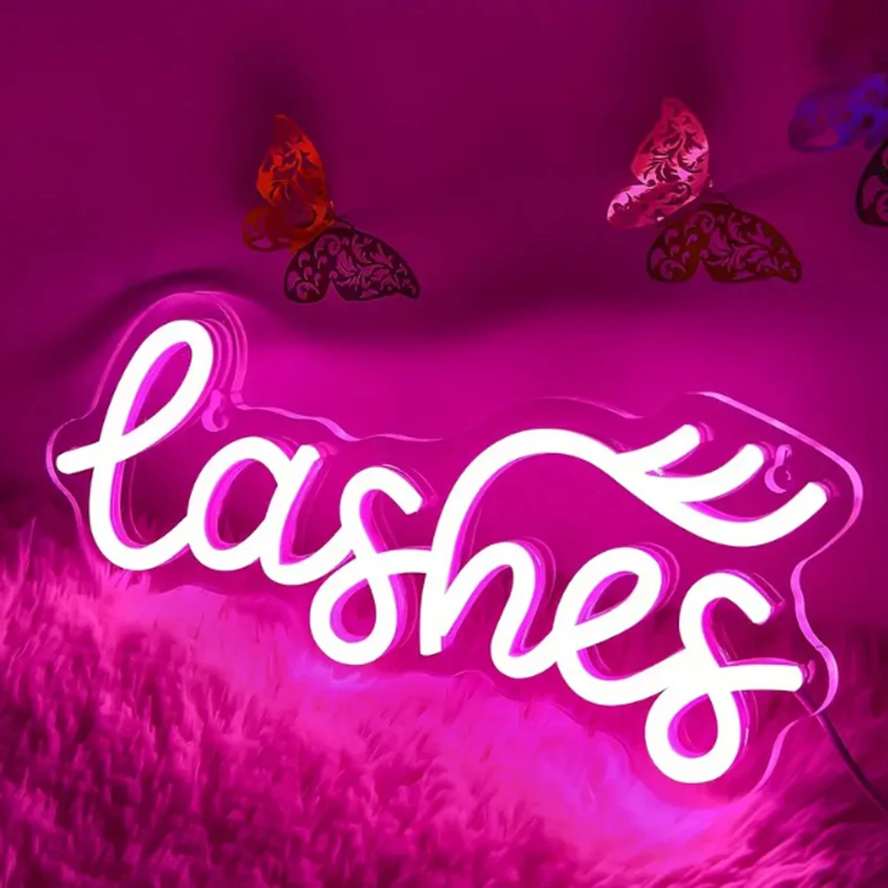 Lashes Neon Sign Pink Letters Lash Beauty Salon Room Decoration Led Wall Decor Lady Girls Bedroom Beauty Shop Dimmable Sign USB