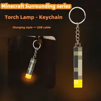 Minecraft Gaming Theme Surrounding Torch LED Light USB Rechargeable Mini Torch Keychain Backpack Pendant Children Gifts