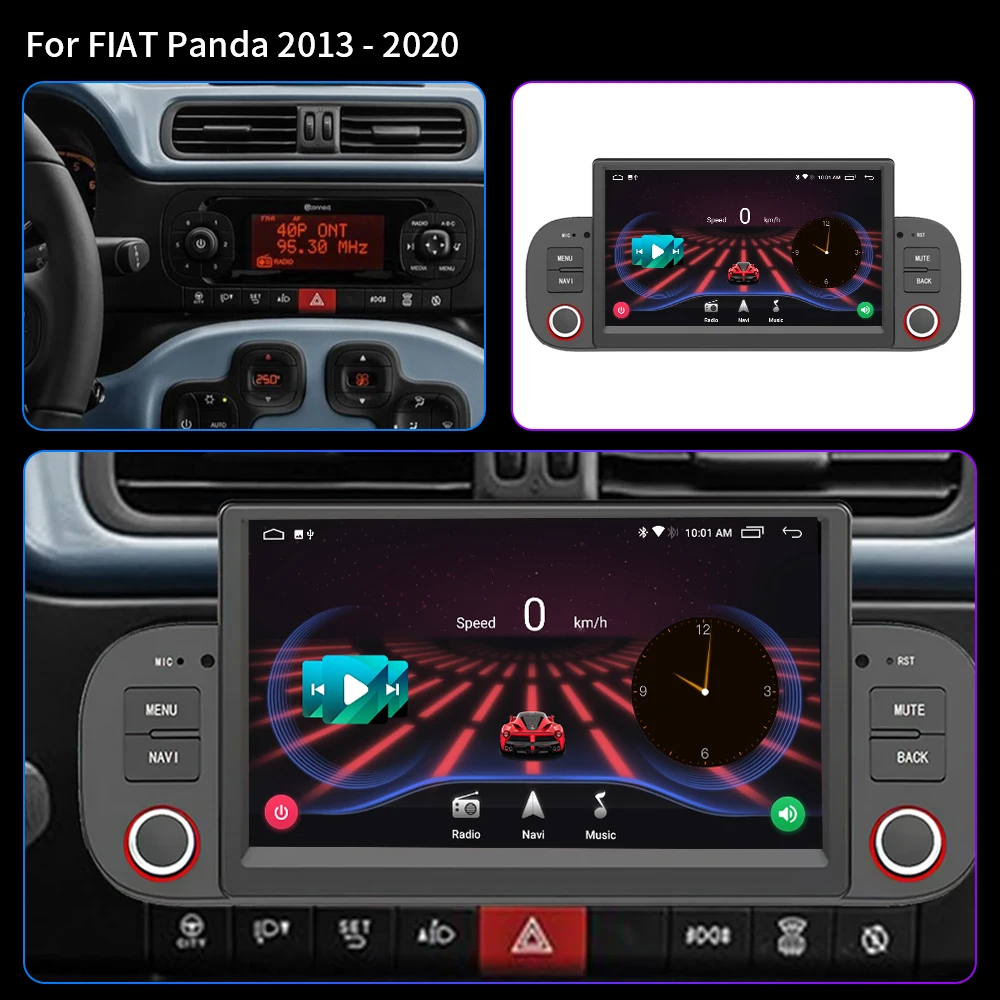 For FIAT Panda 2013-2020 7 inch Android 13 Android Auto Car Radio Multimedia Player Video 4G Carplay 2 Din DVD Stereo DSP 8 Core