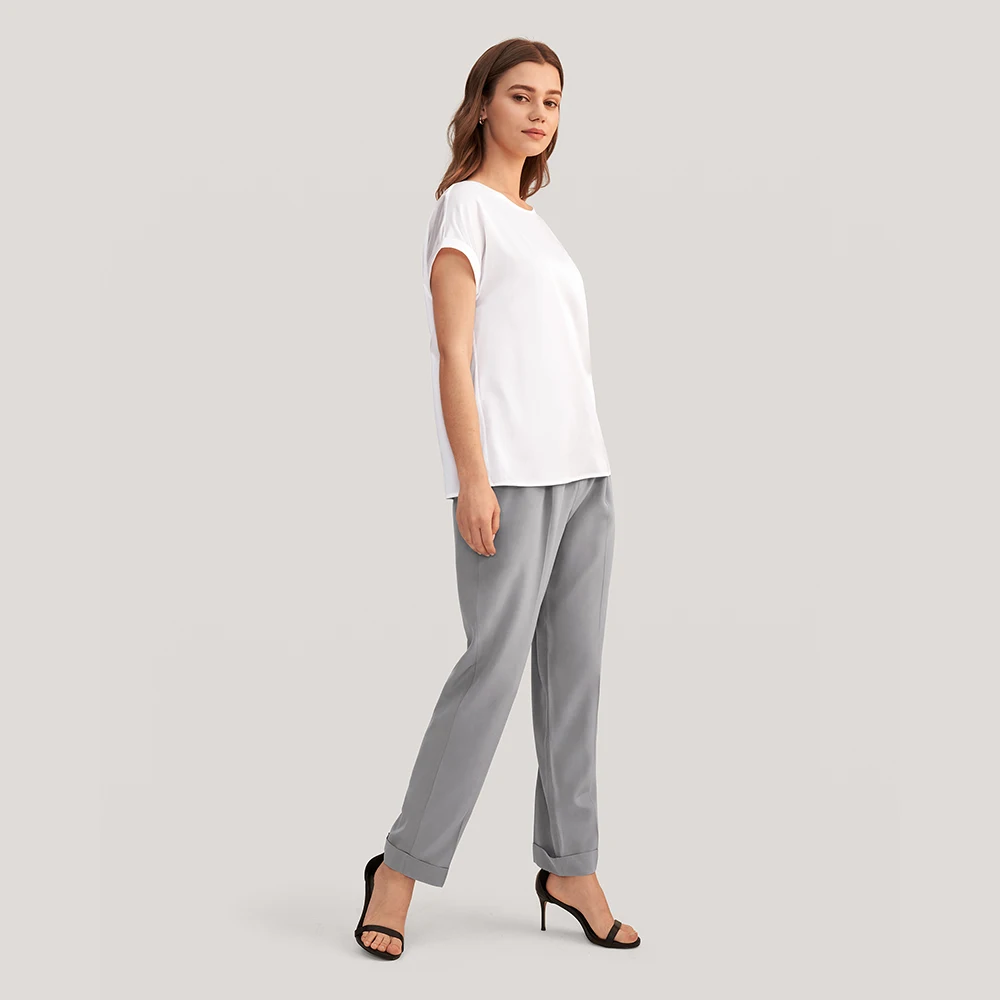 Lilysilk Zijde Broek Voor Vrouwen Casual Plain Verscholen Tapered Hoge Taille Aangepast Elastieken Taille Bijgesneden Broek Gratis Verzending