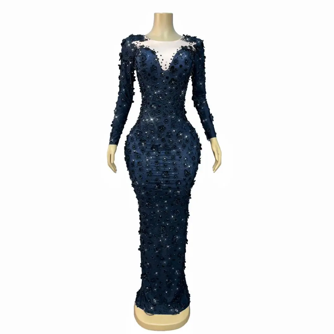 Chunjie Elegant Women High End Evening Dress Heavy Duty Flower Embroidery Dress Wedding Banquet Birthday Cocktail Prom Dress