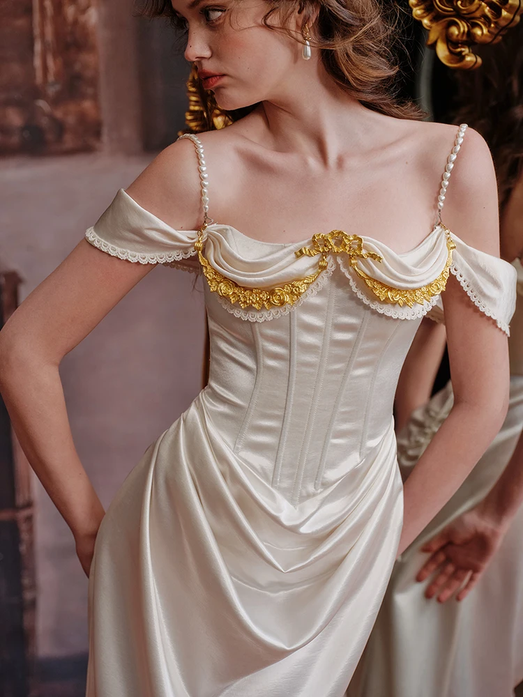 80-98cmBust ฤดูร้อนผ้าซาตินสีขาวชุดราตรี Vintage Elegant Slim เซ็กซี่ Backless ด้านหลัง Slit Strapless ชุด Brithday Party Dress