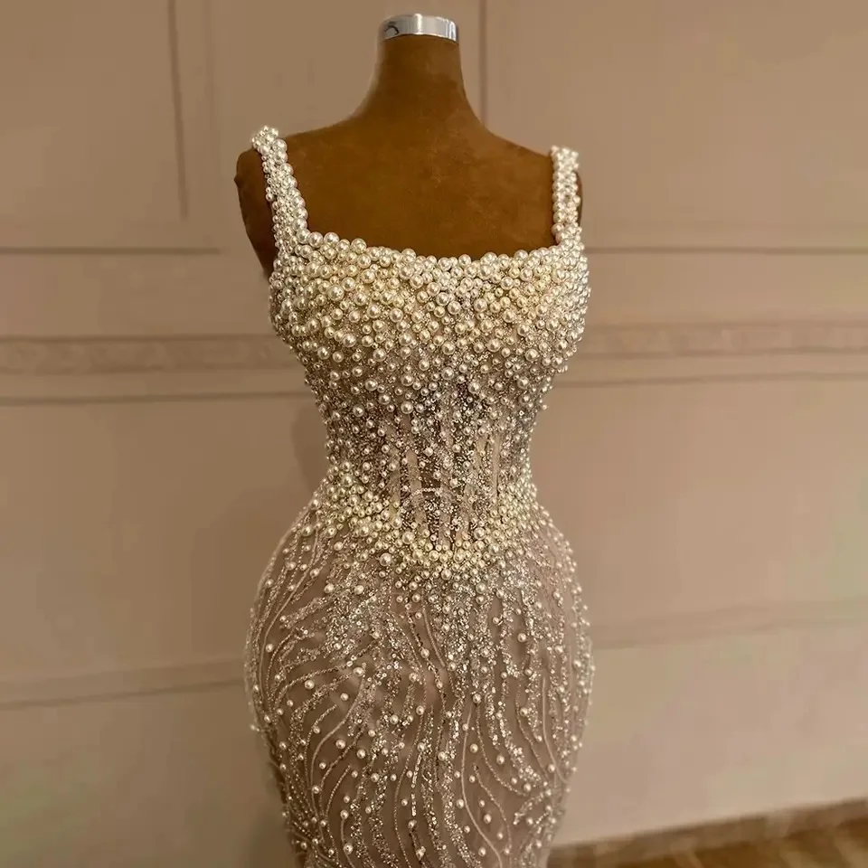 Luxe Naakt Zeemeermin Dubai Arabische Peals Avondjurk 2025 voor Vrouwen Elegante Kralen Lange Formele Prom Bruiloft Jurk Aangepast