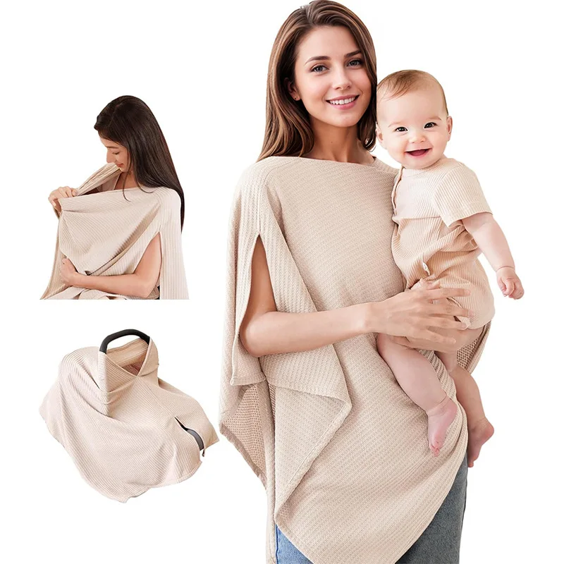 Multifunctional Baby Nursing Cover Waffle Elastic Breastfeeding Towel Convenient Windproof Sunshade Shawl Baby Stroller Cover
