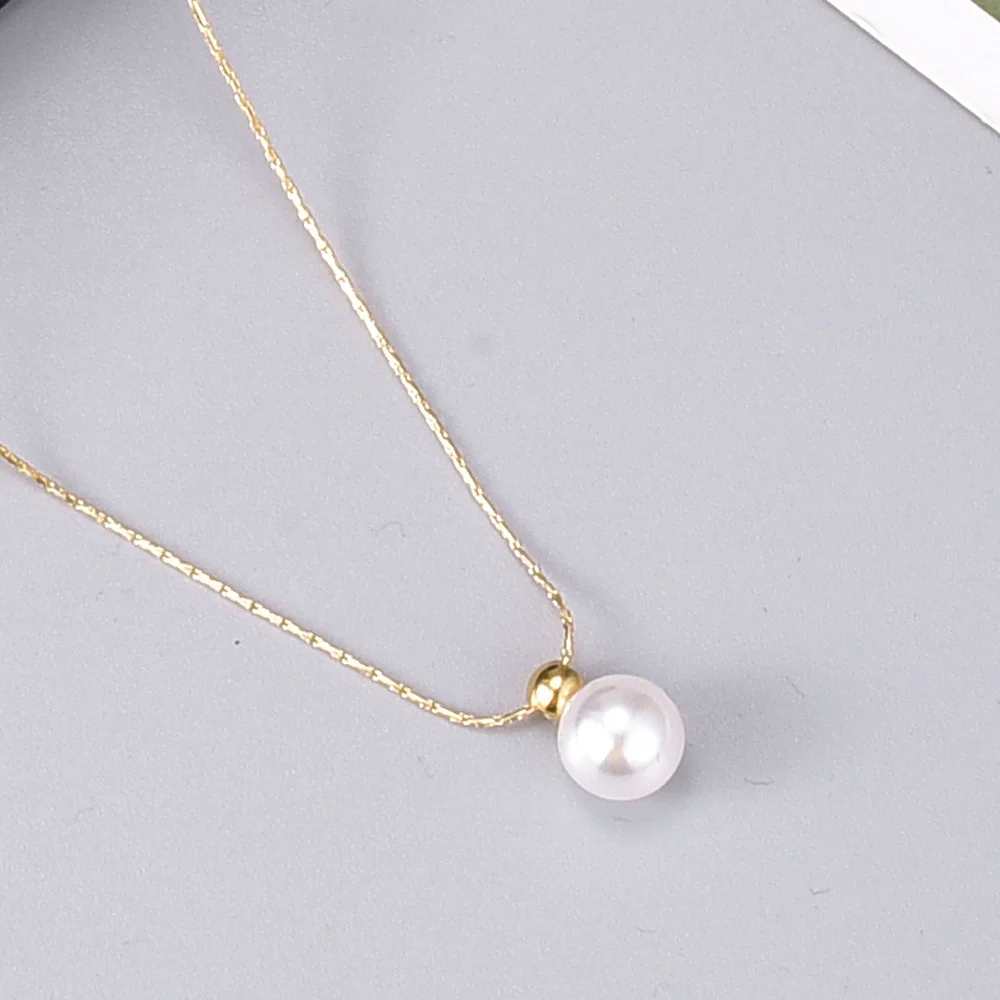 L77 Short and elegant style ordinary pearl single-layer extremely fine chain round bead 18K gold necklace accessory