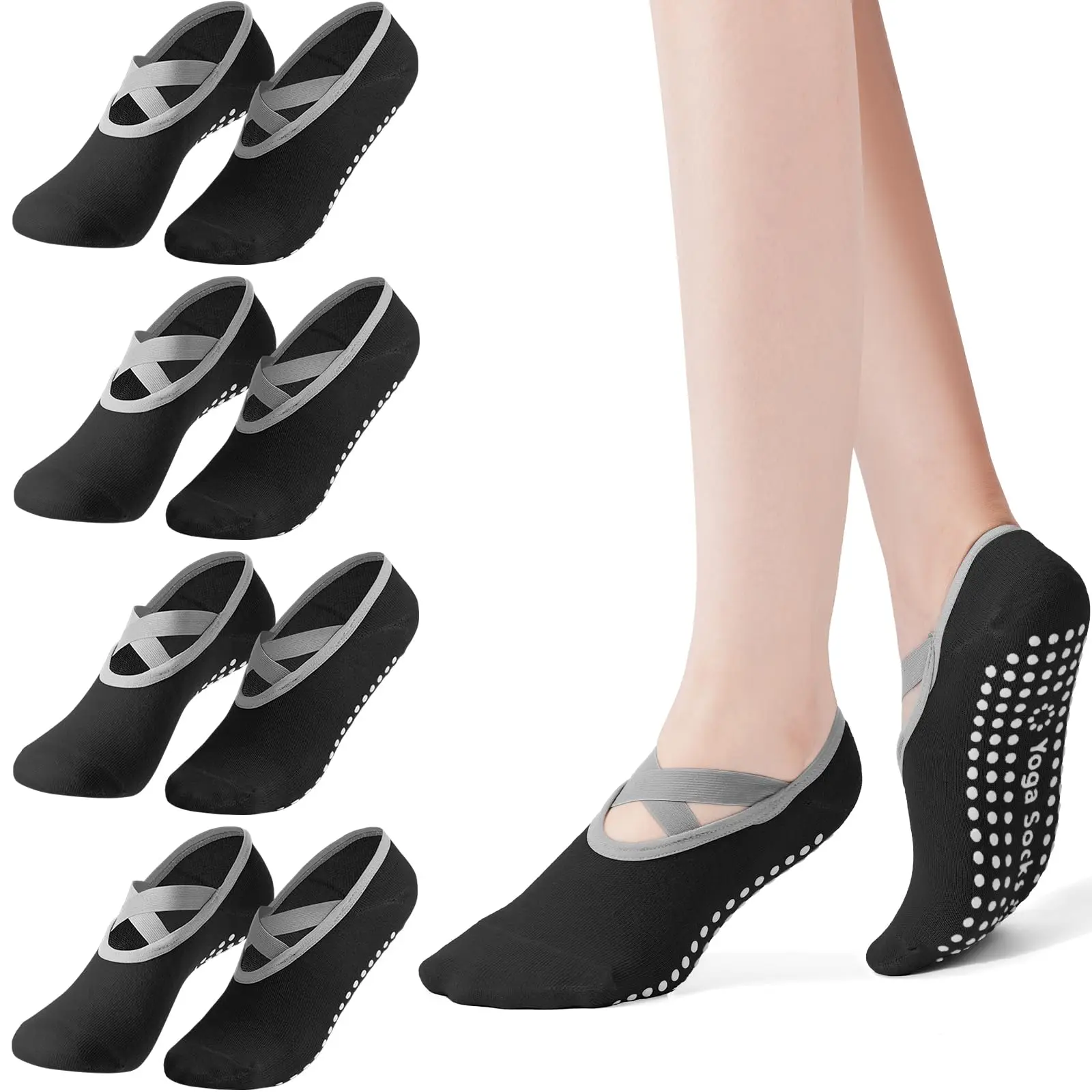 4er-Pack Pilates-Socken für Damen, rutschfeste Yoga-Socken, Socken mit starkem Griff, geeignet für Ballett, Tanz, Training und Krankenhaus