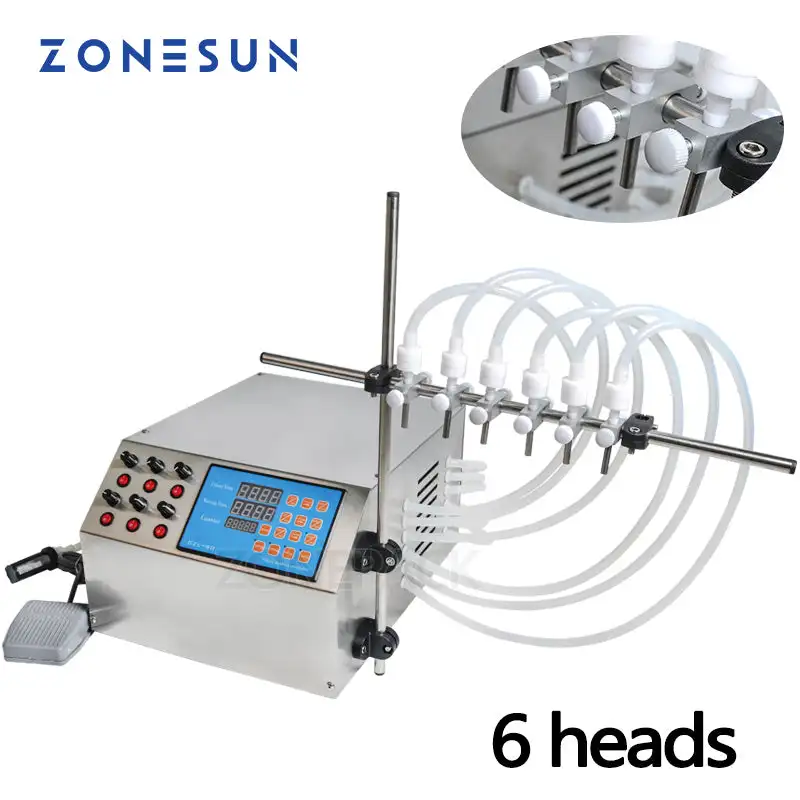 

ZONESUN машина для розлива жидкостей, 6-головочная электрическая полуавтоматическая машина для молочного сока, высокоэффективная бутылка для питьевых напитков с кофе, водой