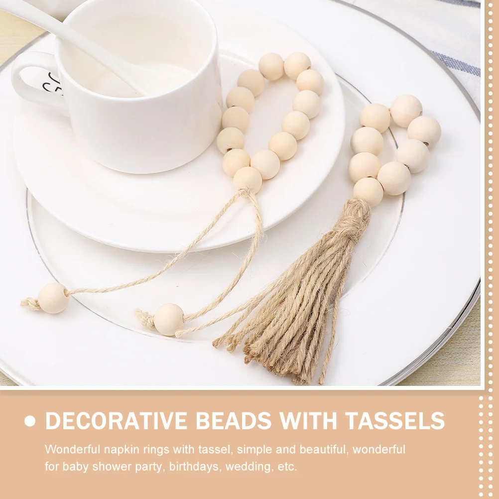 

4Pcs Wooden Bead Napkin Rings Decorative Rustic Holders Tassel Wedding Dinner Party Table Decor Rustic Napkin Rings