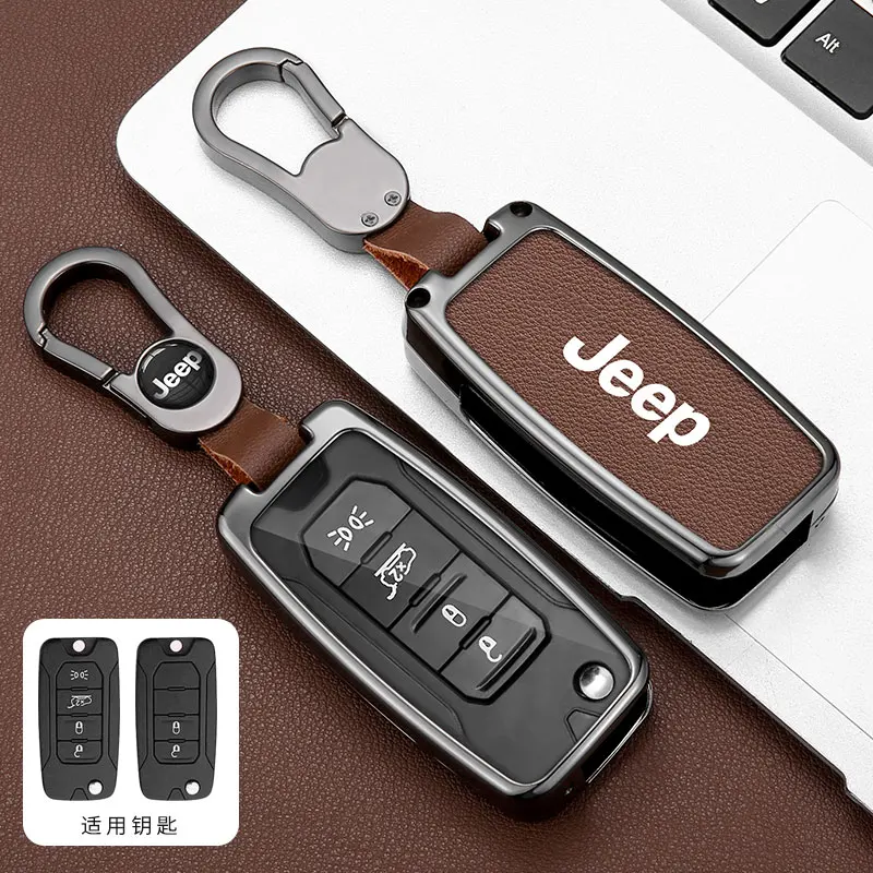 Metal Car Flip Key Case Cover Shell Fob For Jeep Renegade Compass 2016 2019 4 Buttons Folding Keyless Protector Bag Accessories