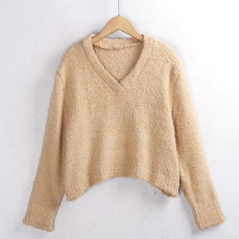 

Loose ort V-Ne Knitted Sweater Women's Faionable Autumn Winter Large Size Simple Sle Yarn Knitwear Dr Haunt Brand