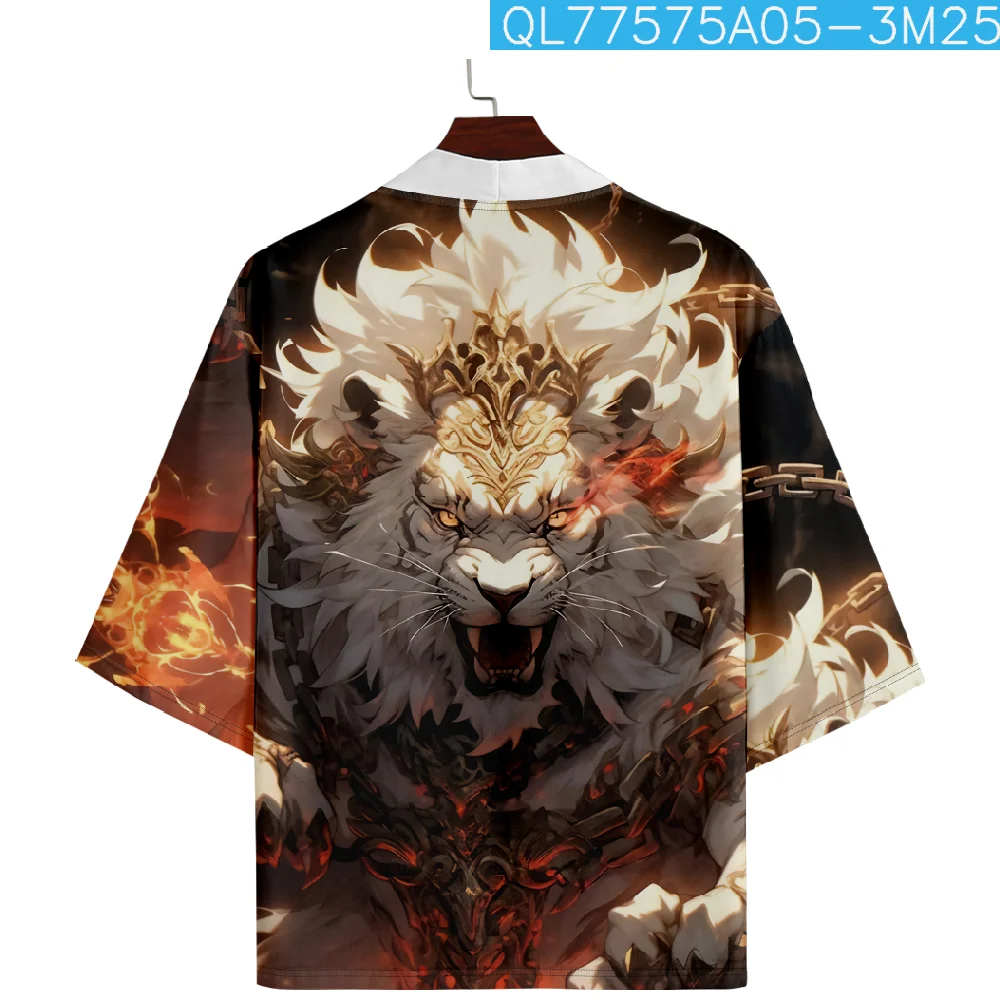 Fashion Asian Clothing - Traditional Chinese Anime Lion Print Kimono Cosplay Haori Men Japan Yukata