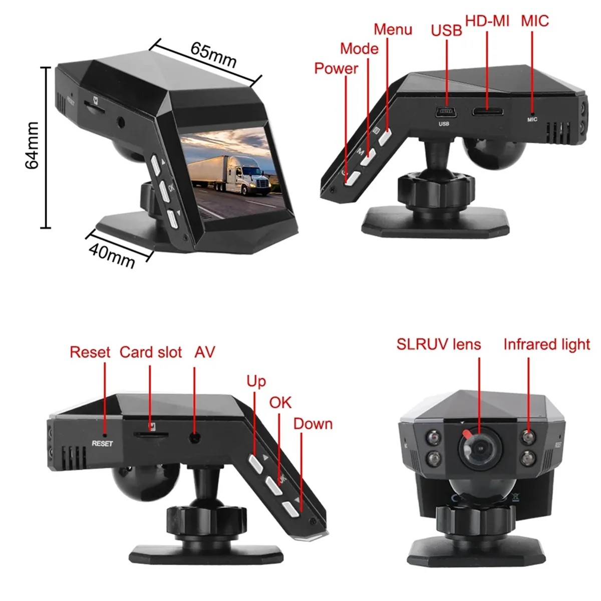 New Car Dash Video Recorder Rear View Monitor DashCam 2Inch Screen 1080P Wide Angle(A)