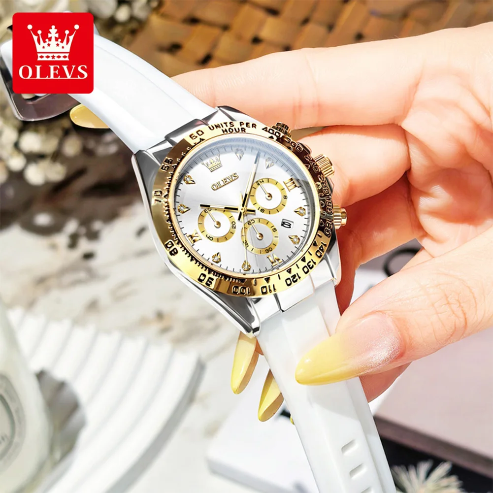 

OLEVS Women Watches New Elegant Silicone Strap Multifunctional Chronograph Quartz Watches Waterproof Ladies Set Bracelet Watch