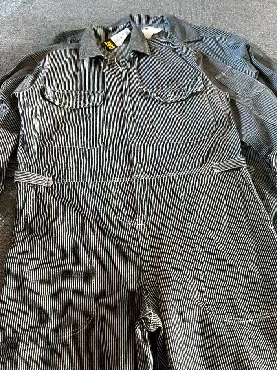 

Men's Vintage Lapel Striped Multi-ket Workwear Overall Pants Retro Sle Straight Leg Cotton Casual Trousers