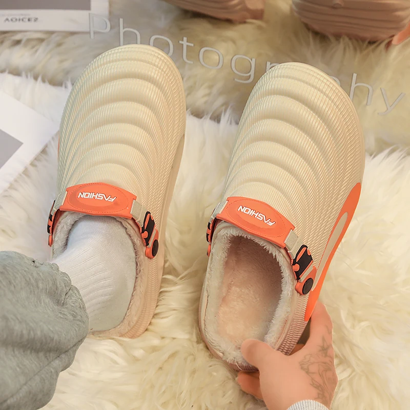 موضة جديدة نعال من القطن الرجال شتاء دافئ المنزل أحذية قطنية مقاوم للماء حذاء للحديقة داخلي الانزلاق على أحذية موجزة #4