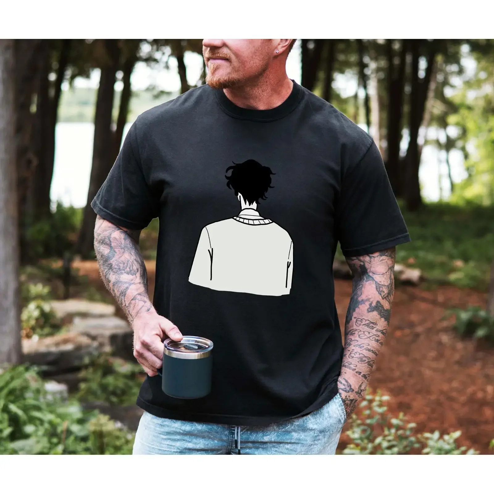 Minimalist Back View T Shirt Quiet Boy Line Art Coming of Age Inspired Introvert Aesthetic  vintage Washed Comfortable