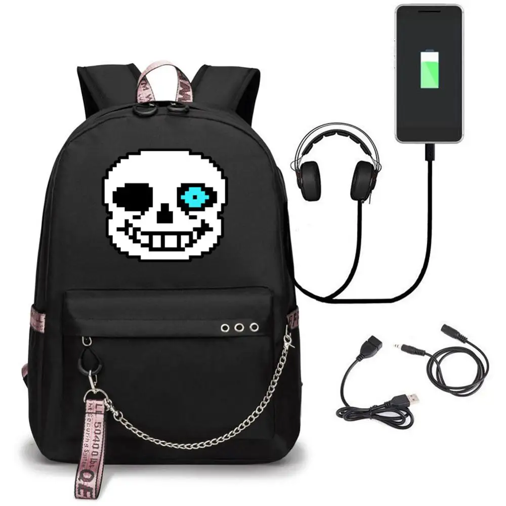 Anime Undertale Game USB Port Backpack School Bags Travel Book Boys Girls Bags Laptop Headphone USB Port