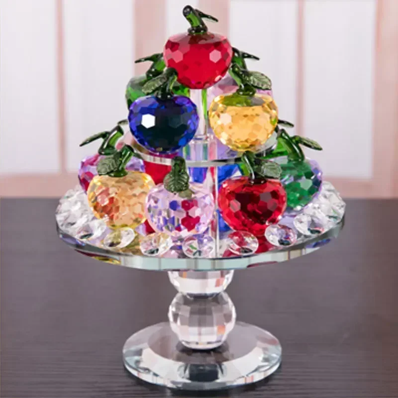 Artificial Crystal Ornaments Gifts Home Decoration Ornaments Rotating Crafts Gifts Apple Fruit Plate Ornaments