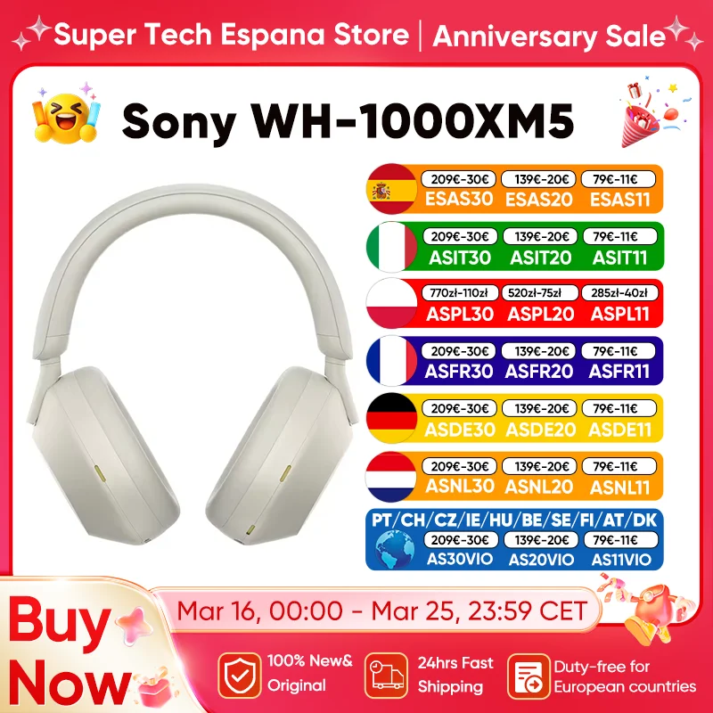 Original Sony WH-1000XM5 casque stéréo sans fil antibruit Bluetooth sur l'oreille appels cristallins batterie haute résolution 30h