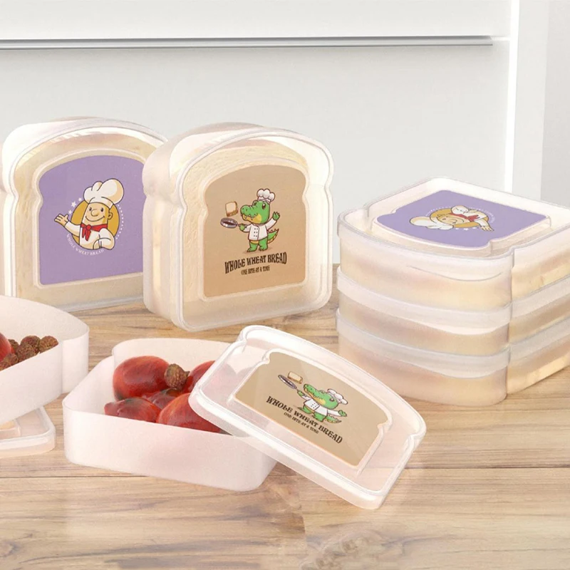 Toast Shaped Portable Lunch Box With Lid Toast Bread Sandwich Box Kitchen Outdoor Picnic Large-capacity Bento Box