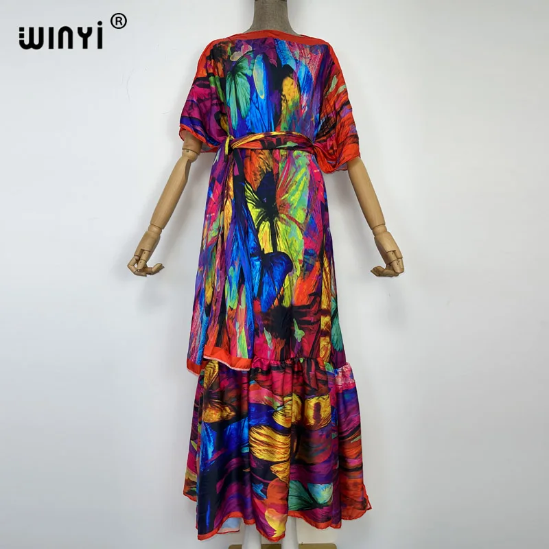 WINYI 2022 Womens kaftan Boho Maxi print Dress Summer Long Sleeve Dress Women Elegant abaya Holiday Beach Sundress Party Dress