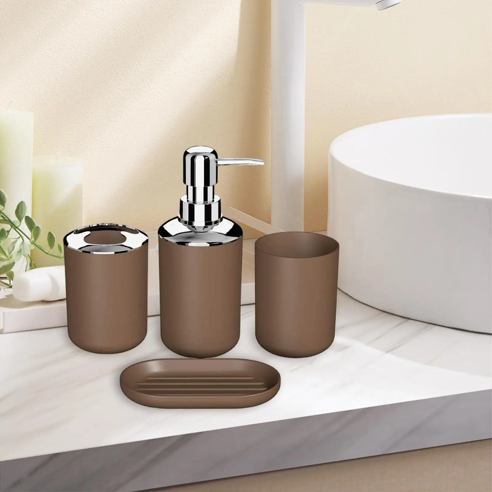 4Pcs Bathroom Accessories Set & Tumbler Countertop Decor Neat Vanity Organizer for Hotels Homes