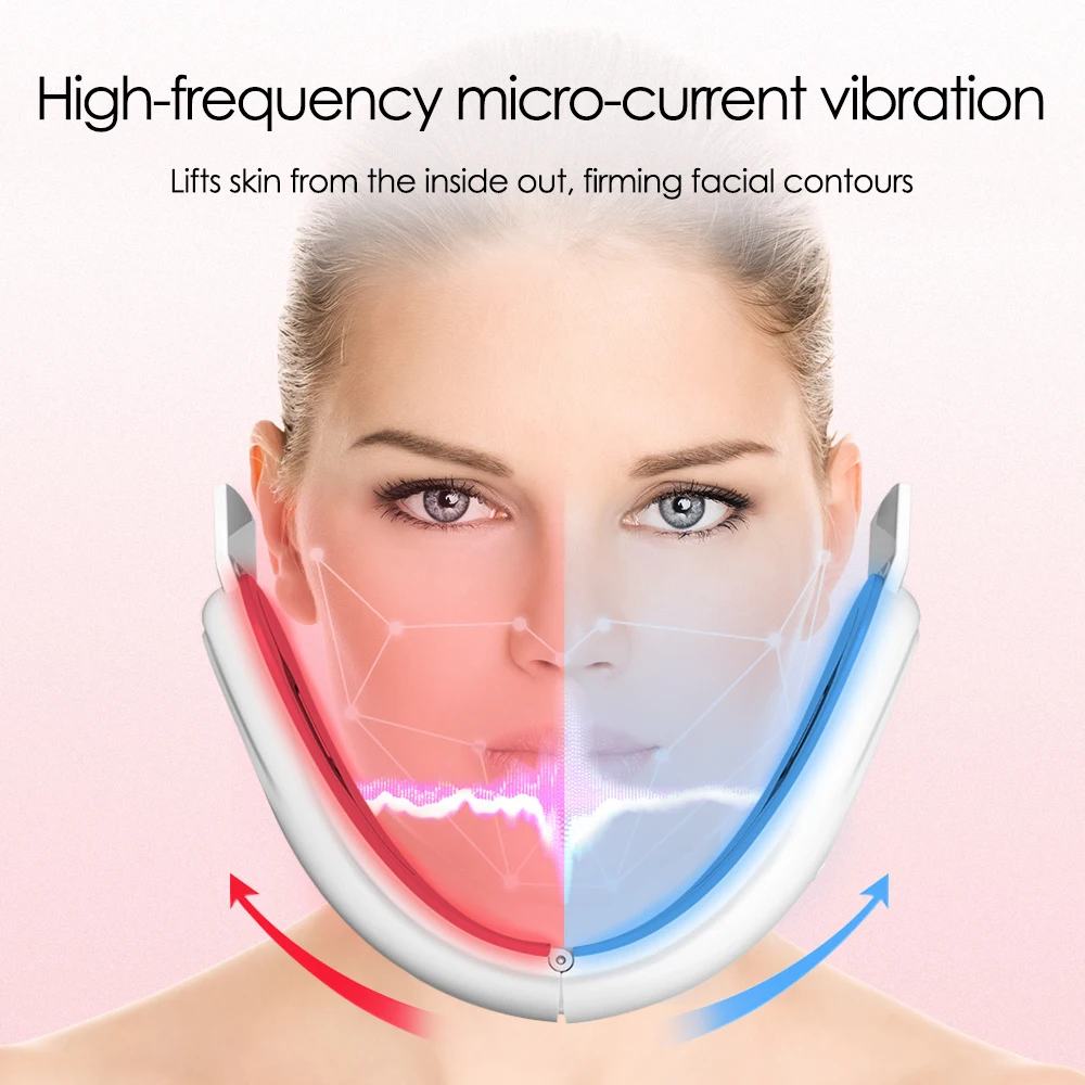 Masajeador de estiramiento Facial EMS V, reductor de mentón doble, terapia de fotones LED, adelgazamiento Facial, reafirmante, calefacción, vibración, masaje, cinturón de belleza