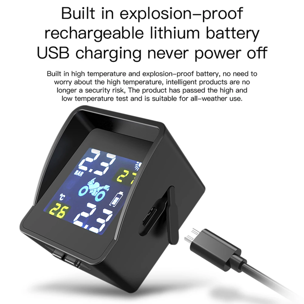 Sistema de alarma de monitoreo de temperatura de neumáticos, presión de neumáticos, TPMS Solar de alta precisión, piezas de repuesto inalámbricas para motocicleta