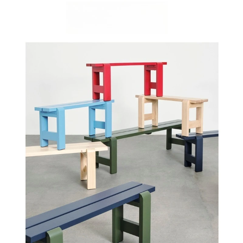 

Outdoor color tables and chairs solid wood benches Nordic modern simplicity