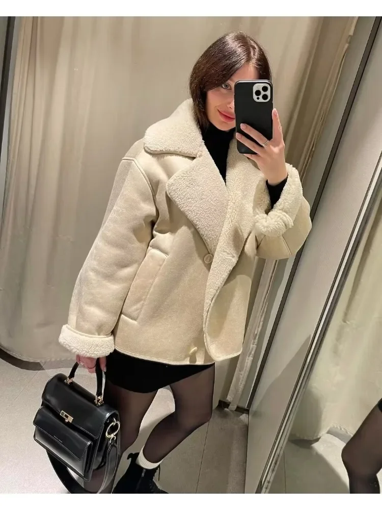 Women Thick Faux Leather Jackets for Women Coat 2024 Autumn Winter Warm Wool Blends Coats Demi-season Plush Jacket Outerwear