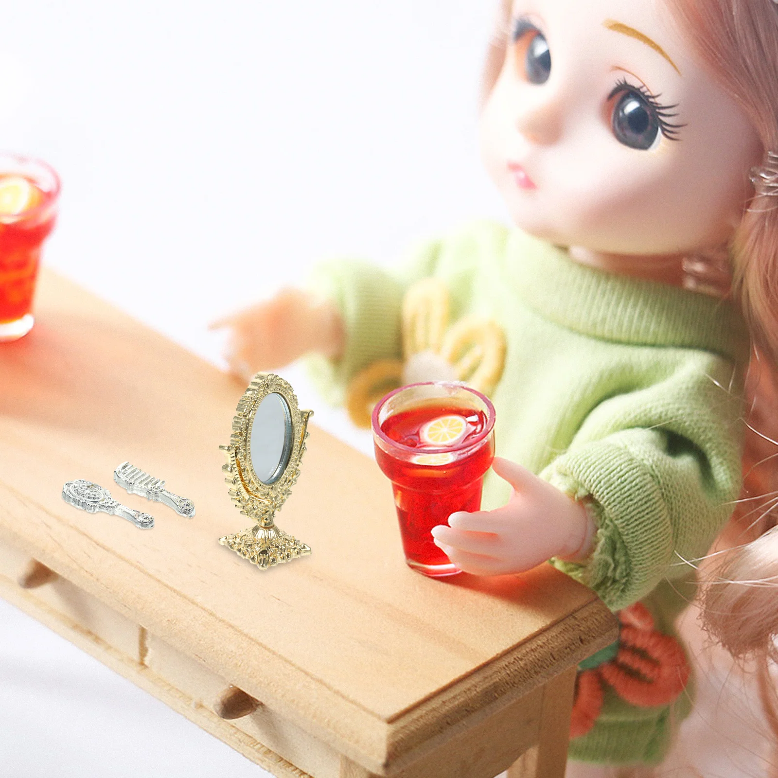 Dolls Dollhouse Mirror Vintage Ornaments Furniture Miniature Dressing Alloy Makeup Mirrors Models