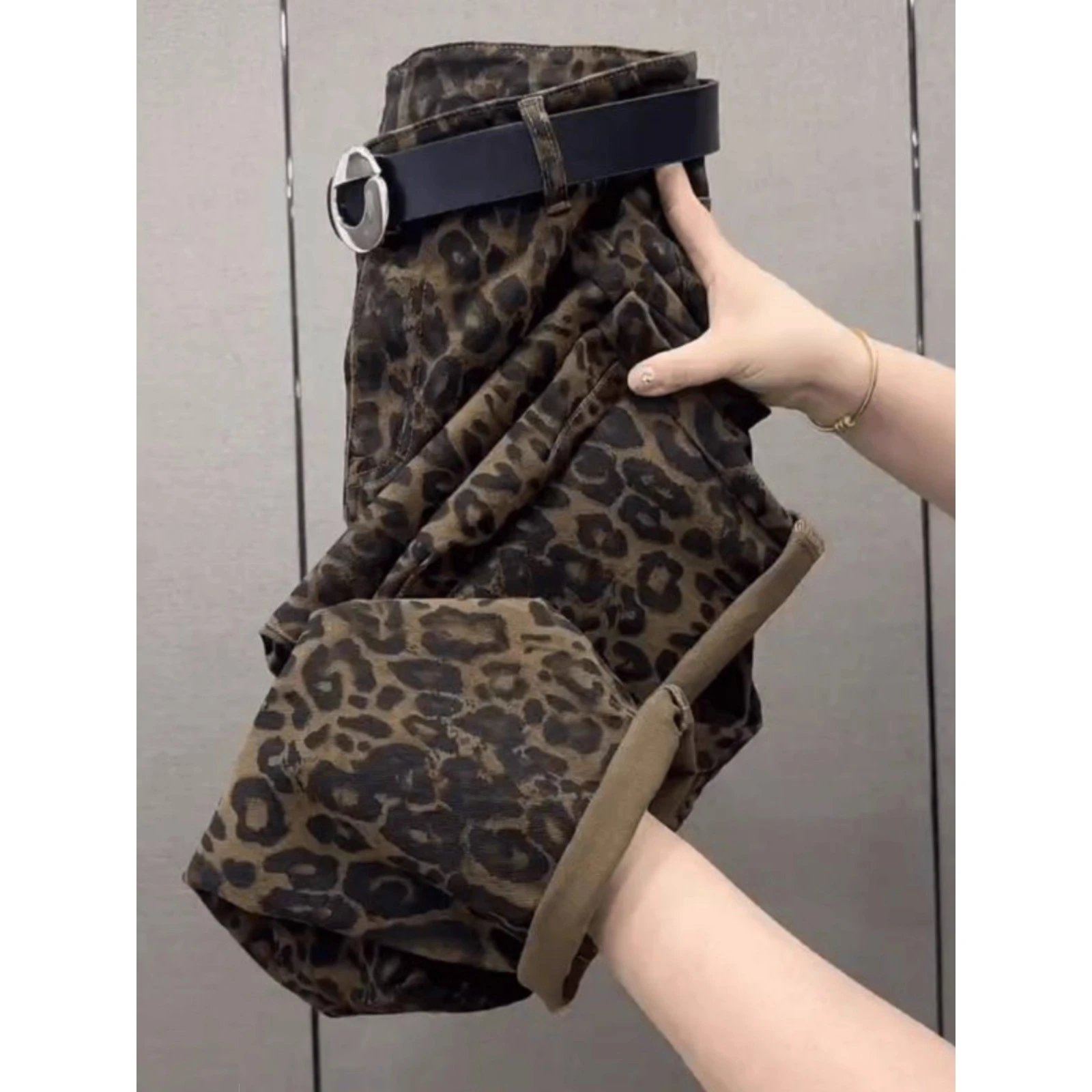 Men's plus Size Casual Pants Harlan Sle Autumnal Leopard Print Loose Fit Versatile Comfortable Polyester Denim Jeans