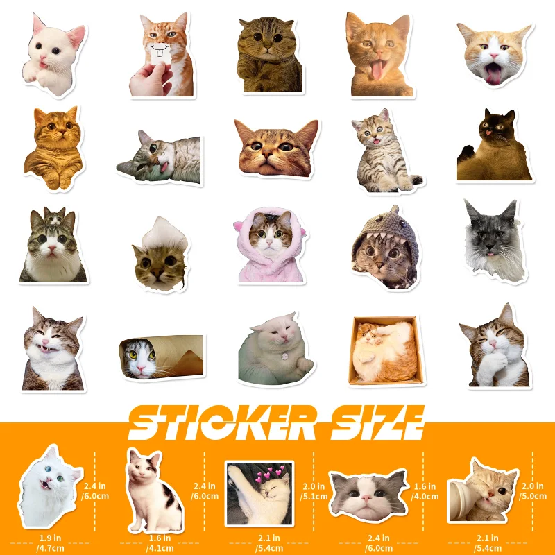 50Pcs Cute Animal Stickers - Cute Cat Waterproof Vinyl Decals DIY Laptops Water Bottles Computers Phones for Kids Adults Gift