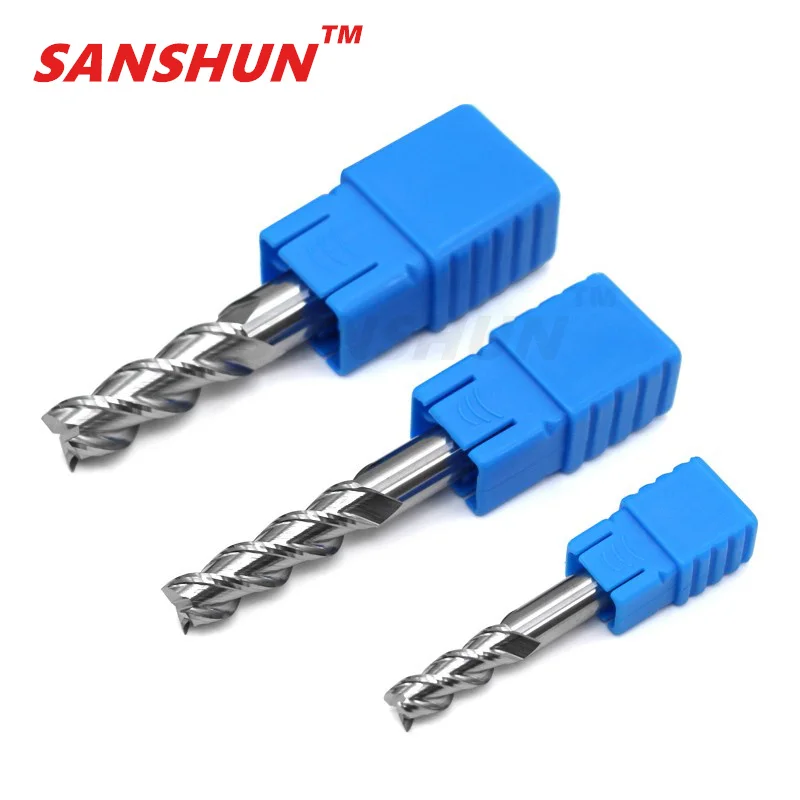 Fräsen Cutter Legierung Beschichtung Wolfram Stahl Werkzeug Durch Aluminium HRC50 Cnc Bearbeitungs 3 Klinge Schaftfräser Top SANSHUN Holz Fräsen