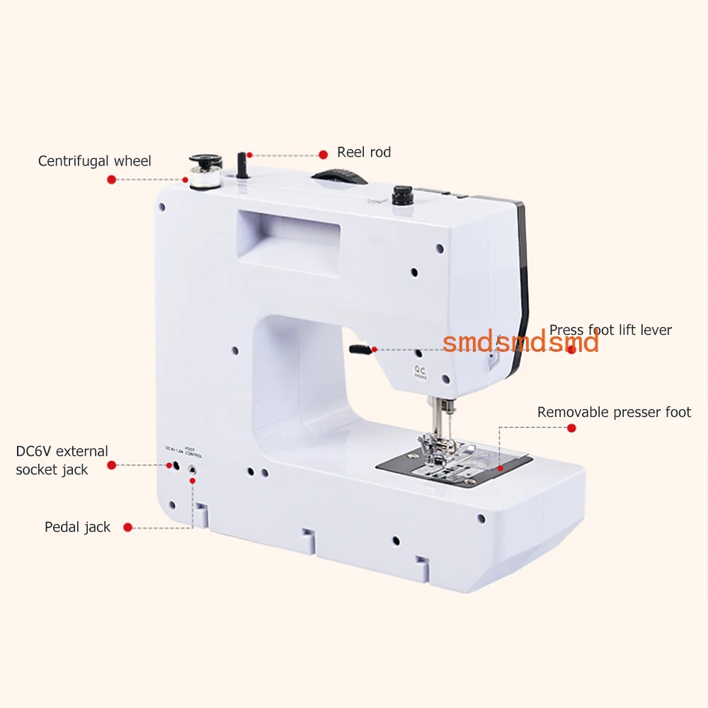 Portable Sewing Machine for BeginnersSmall Home Electric Repair Kit with 12 Stitch Presser Foot Pedal White