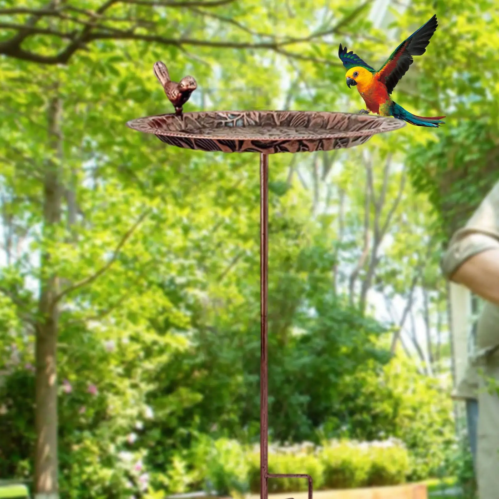 Garden Metal Bird Bath Antique Bronze Weatherproof Birdfeeder Stake for Outdoor Birds Bath and Decor