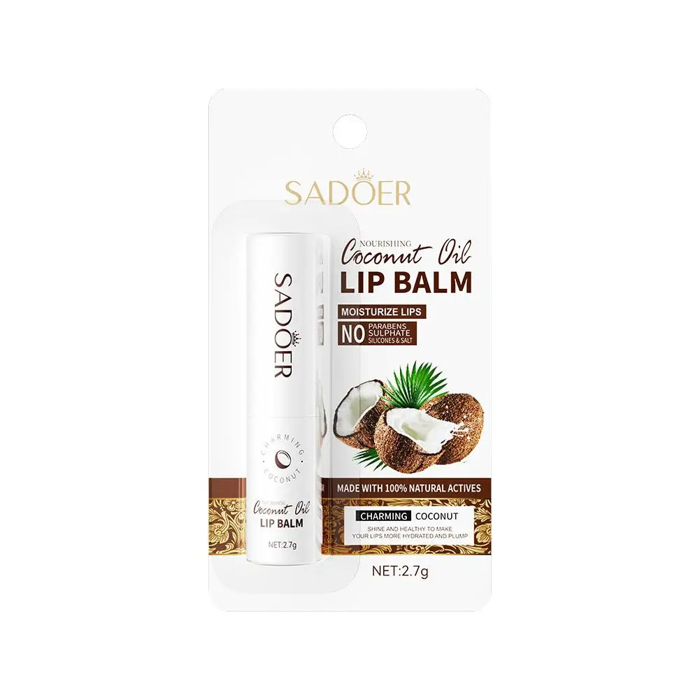 Bálsamo labial nutritivo de aceite de coco para hombres y mujeres, 2,7g de larga duración y humedad, maquillaje de belleza mágica, venta al por mayor