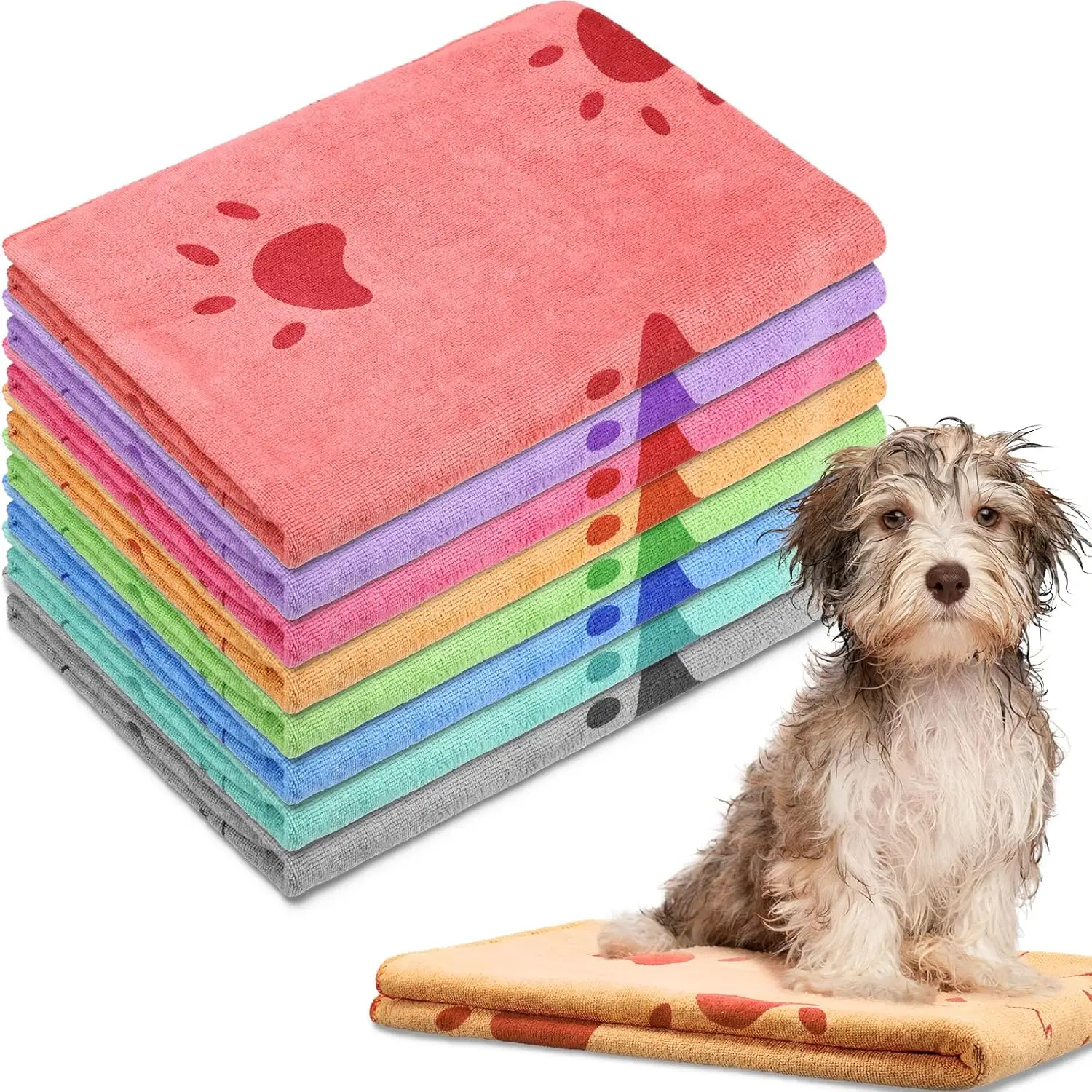 

8 Pack Microfiber Dog Towels 55x28 Inches - Absorbent Bath Drying Towels for Small to Large Pets, 8 Colors