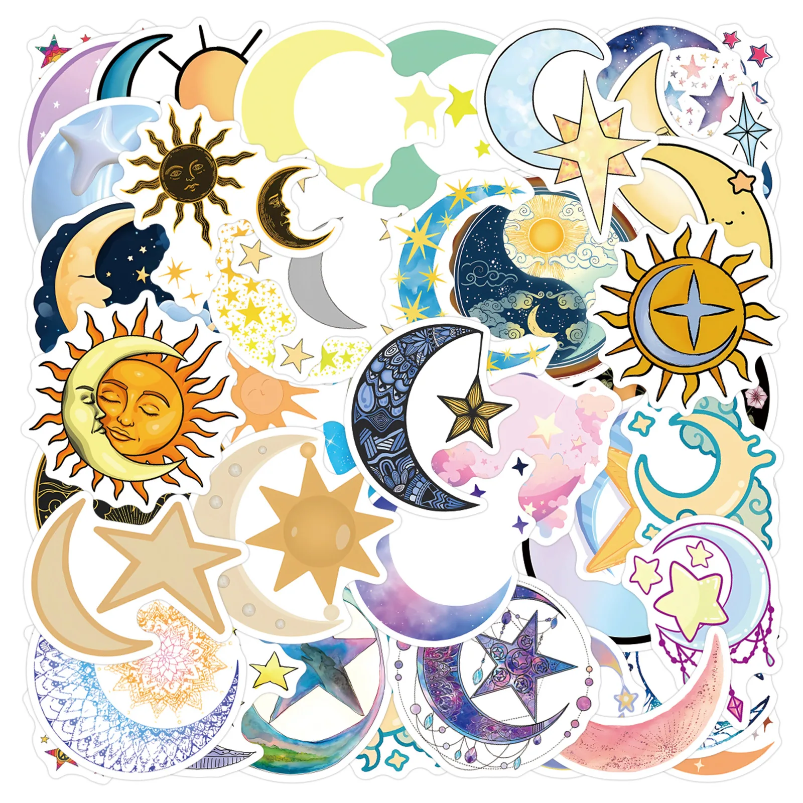 55Pcs Dreamy Moon Star Stickers Moon DIY Stickers Scrapbooking Phone Luggage Skateboard Waterproof Decals