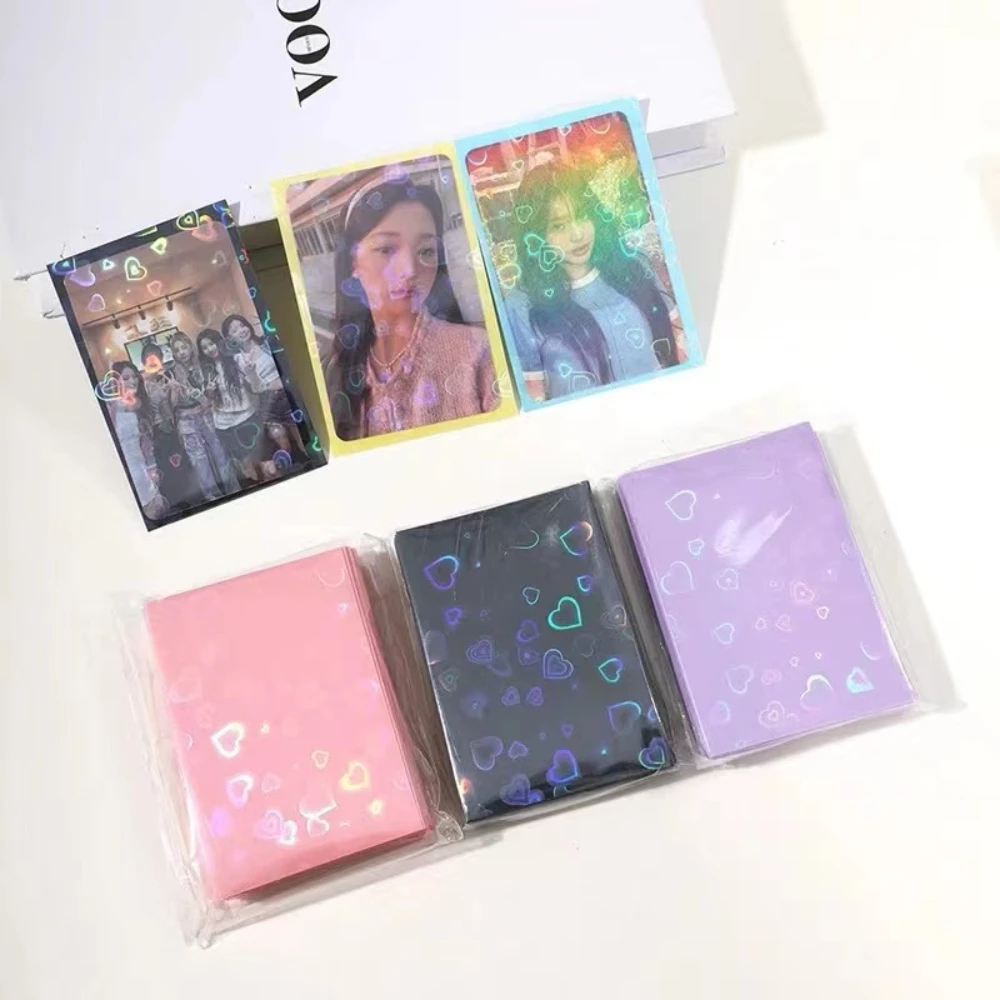 50Pcs Love Small Card Protective Cover Instagram Laser Heart Two-layer Flat Mouth Card Film Idol Card Holder Cover Thickened