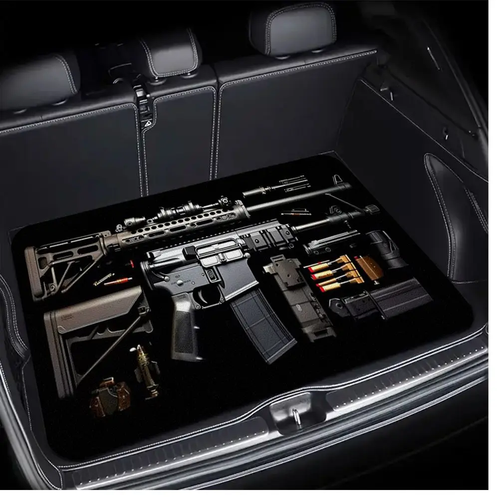 1pcs Car Trunk Mat With Rifle Gun Print Universal Durable Liner Easy Clean All-Season Auto Liner Interior Accessories For SUVs