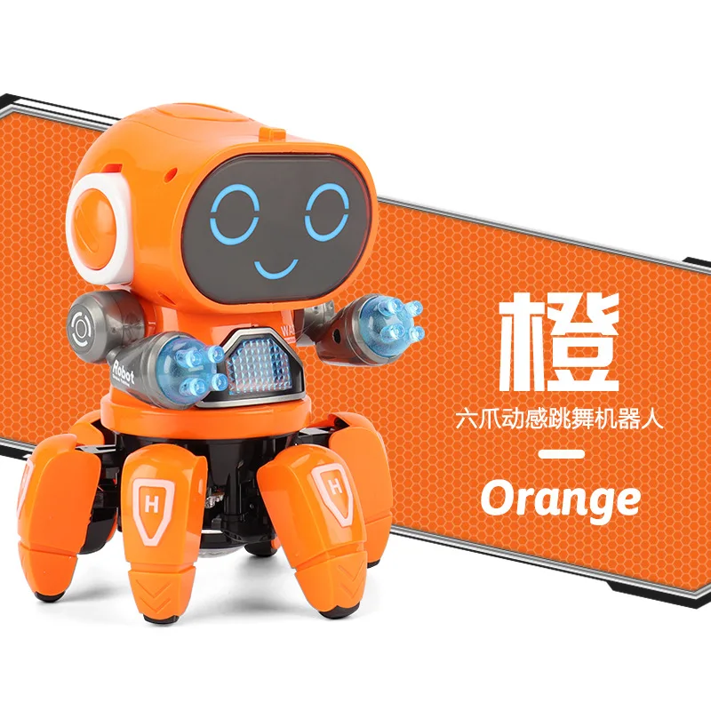 2025 新しいダンス電動ヘキサポッドリトル 6 ロボットおもちゃ漫画かわいいロボットライト音楽子供インタラクティブパズルおもちゃギフト