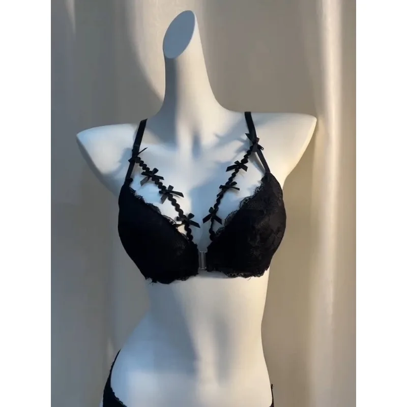 Women‘s French Lace Non Padded Push Up Bra Front Fastening Plunge Bra Demi Cup Lift Lingerie Set Small Chest Support Daily S-XL