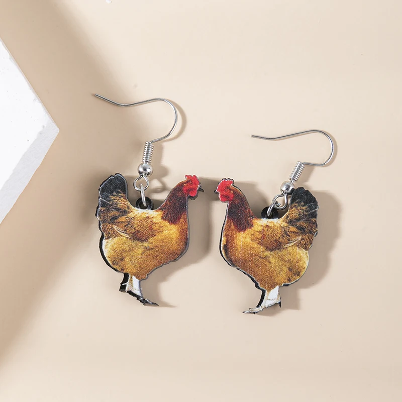 Cute Simulated Mini Hen Cow Yak Cartoon Dangle Earrings Animal Acrylic Drop Earrings Women's Earrings Jewelry Gift Wholesale