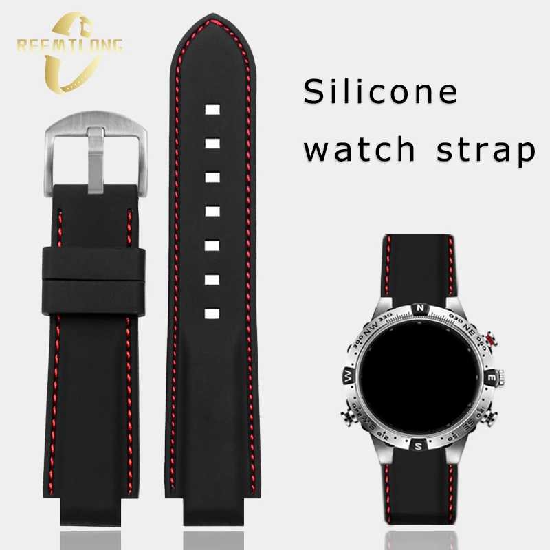 Silicone rubber watch strap 16mm Convex joint black red orange white blue lines men watchband accessory For Timex T2N721 T2N720