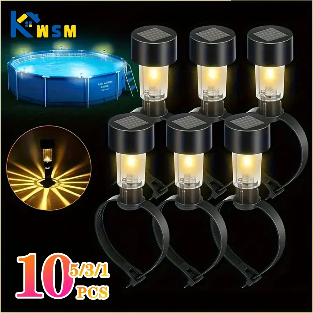 1-10PC Solar Pool Light Hanging LED Cylinder Lamp for Above Ground Pool Outdoor Garden Decoration Waterproof Warm White IP44 Use