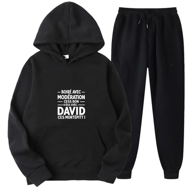 طقم هوديي رمادي مطبوع عليه نص David Ces MortePit I Moderation #2