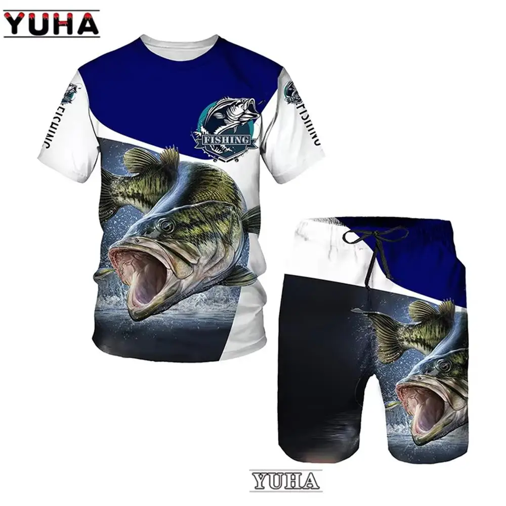 ปลาคาร์พตกปลา 3Dพิมพ์ผู้ชายTracksuitsเสื้อผ้าฤดูร้อนผู้ชายเสื้อยืดกางเกงขาสั้นชุดผู้หญิงกีฬาTracksuitsเด็กTshirtเสื้อผ้า