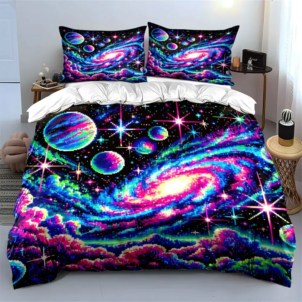 Galaxy-Themed Three-Piece Decor Set Soft Comfortable Duvet Cover Bedding Set Included 1*Duvet Cover & 2*Pillowcases, gift