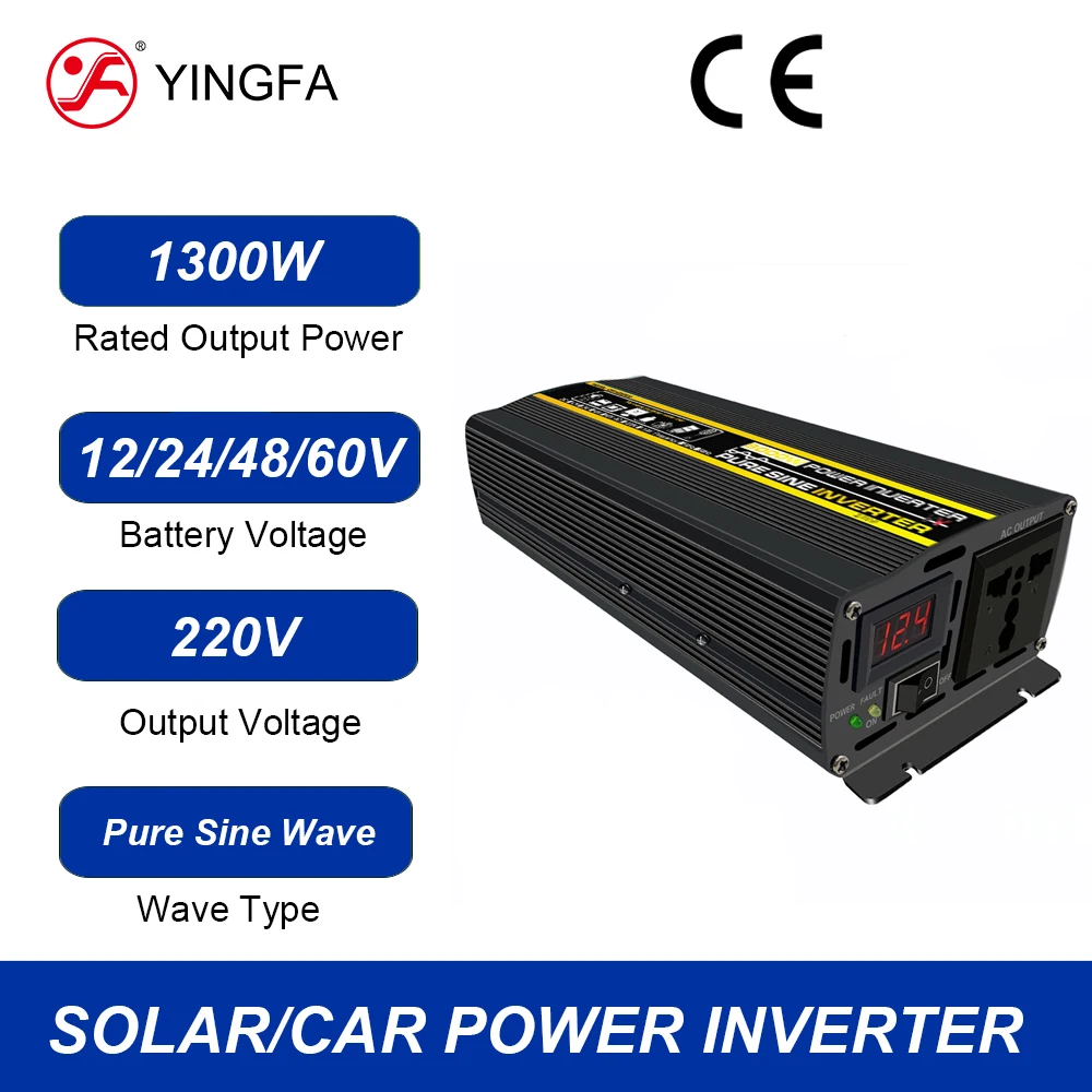 YINGFA 220V Output 8000W Peak 1300W Rated Power Inverter Pure Sine Wave 12V 24V to 220V 50Hz Off Grid Multi-Sockets Converter